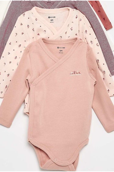 Pack of 5 Printed Cotton Bodysuits PINK