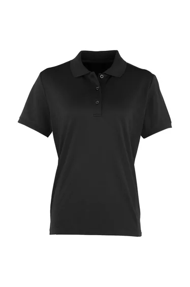 Premier Womens/Ladies Coolchecker Short Sleeve Pique Polo T-Shirt - Black