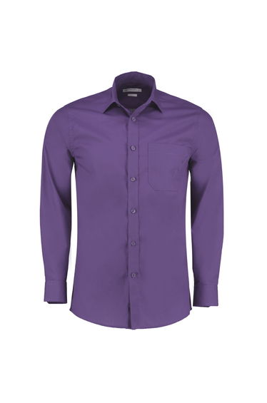 Kustom Kit Mens Poplin Tailored Long-Sleeved Formal Shirt - Purple