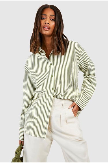 Oversized Striped Pocket Detail Shirt - green