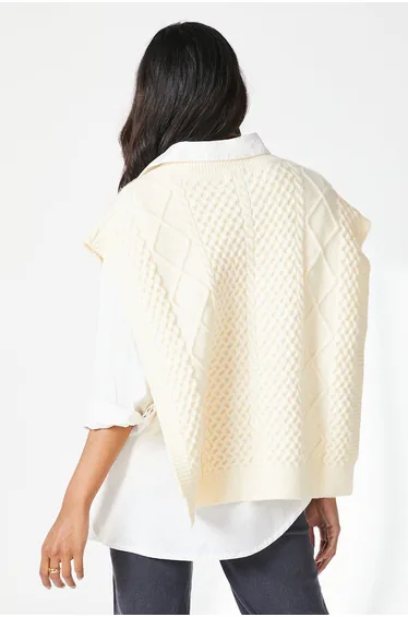 Cable V Neck Knitted Tabard - ivory