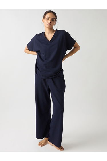 Navy Blue Cotton Short Sleeve Knit T-Shirt