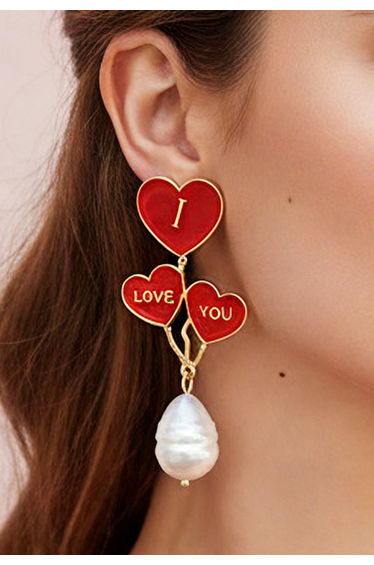 Romance Heart Pearl Dangle Earrings
