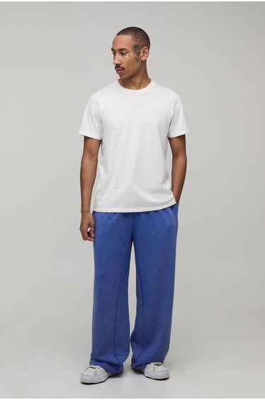 Wide Leg Washed Loopback Jogger - blue