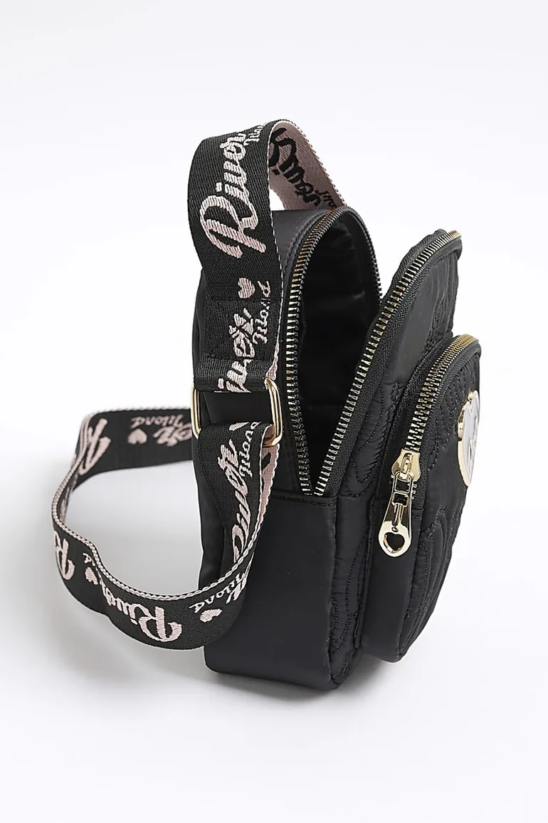 Girls Black Nylon Ri Heart Cross Body Bag - 3