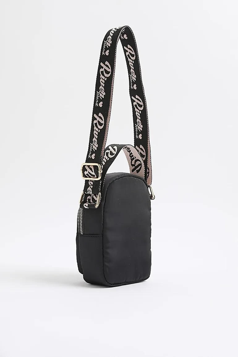 Girls Black Nylon Ri Heart Cross Body Bag - 1