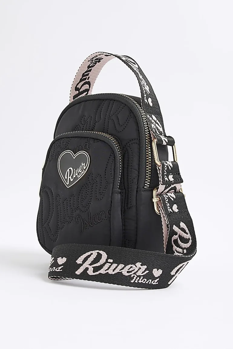Girls Black Nylon Ri Heart Cross Body Bag - 2