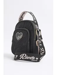Girls Black Nylon Ri Heart Cross Body Bag - 2