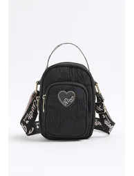 Girls Black Nylon Ri Heart Cross Body Bag