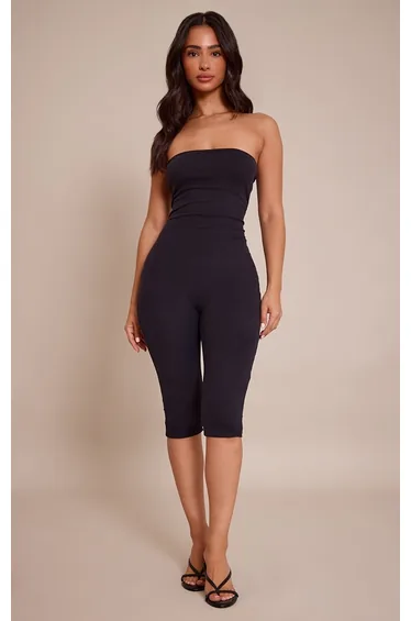 Petite Black Contour Jersey Bandeau Capri Catsuit