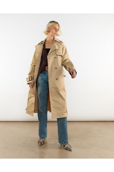 Light Camel Longline Belted Trench Coat