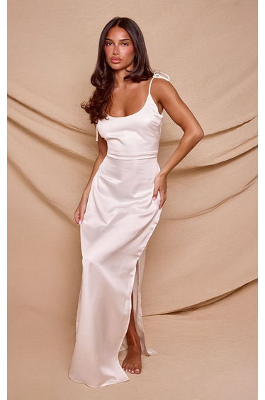 White Satin Tie Shoulder Maxi Nightie