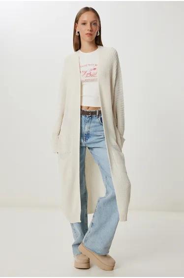 Women's Bone Pocket Long Knitwear Cardigan