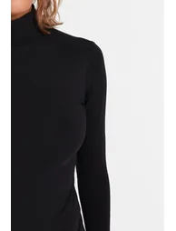 Black Cotton Turtleneck Long Sleeve Snap Snap Knitted BodySuit - 1