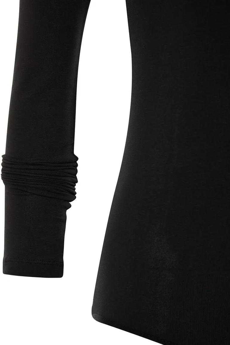 Black Cotton Turtleneck Long Sleeve Snap Snap Knitted BodySuit - 7