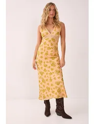 Floral Lace Insert Plunge Dress