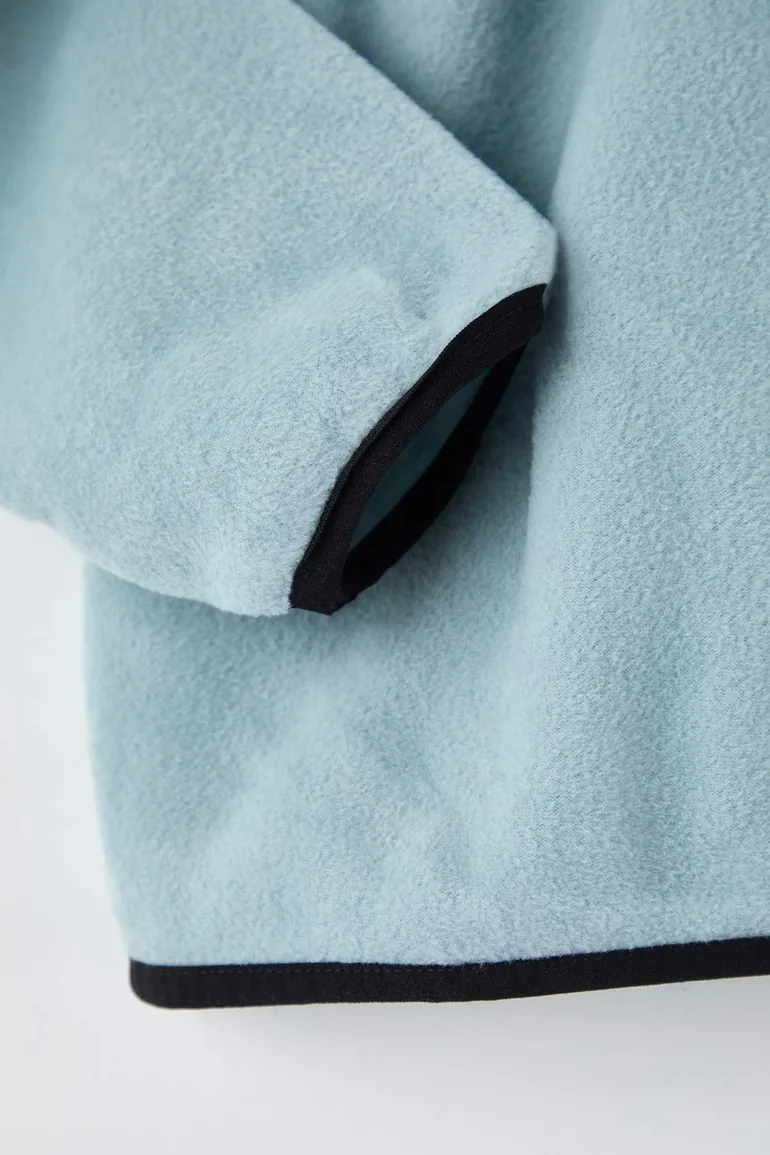 Mint Regular Cut Stand Collar Zippered Stitch Detailed Polar Fleece Sweatshirt - 2