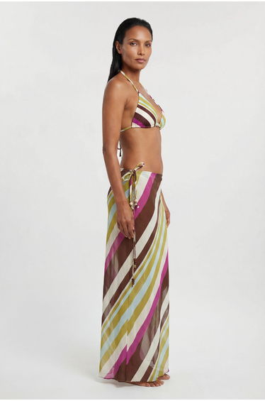 Beach Viscose Georgette Stripe Cover Up Tie Waist Skirt