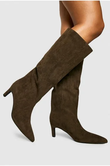 Knee High Column Stiletto Mid Boots - olive