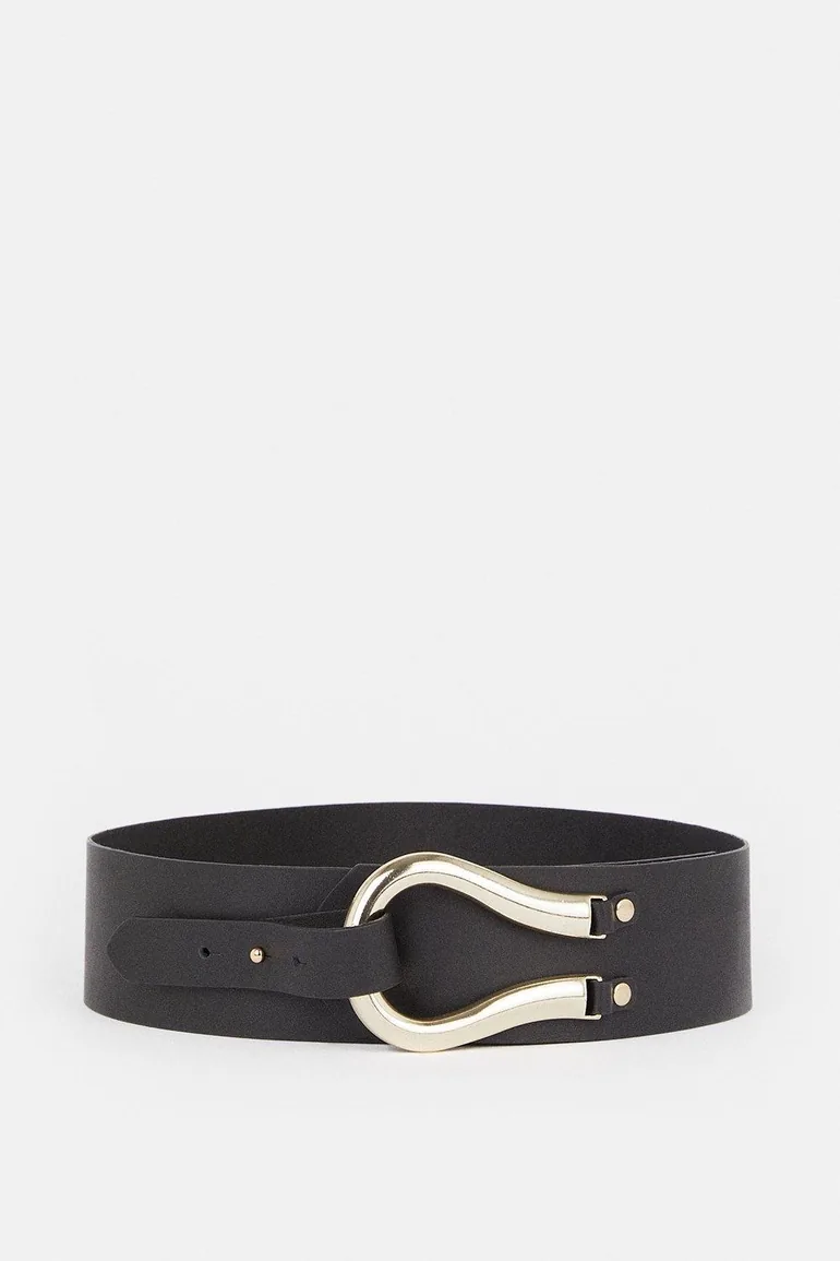 Leather Hardware Detail Waist Belt - 1