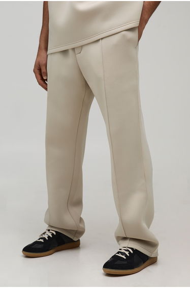 Straight Leg Bonded Scuba Pintuck Joggers - stone