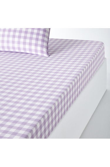 Veldi Purple Gingham Check 100% Cotton Fitted Sheet