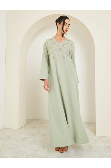 Women Green Embroidered Jalabiya