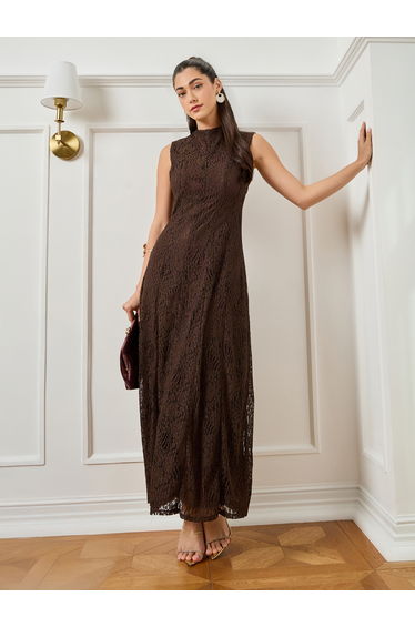 Women Brown Textured Sleeveless Maxi Dress