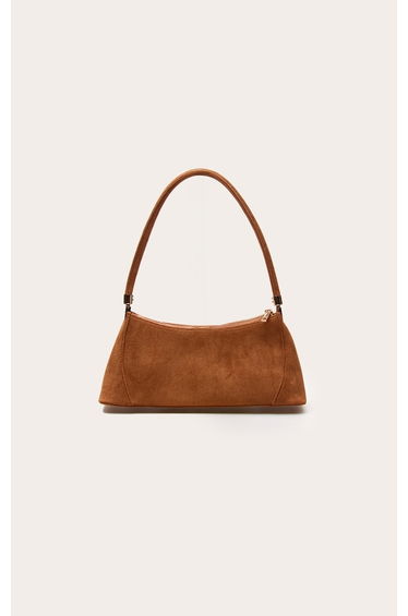 Tan Faux Suede Seam Detail Structured Shoulder Bag