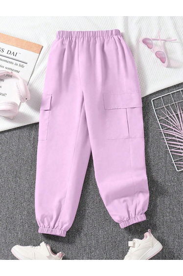 Teens Purple Solid Cargo Joggers