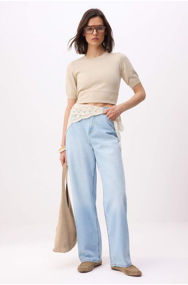 Ice Blue High Waist 100% Cotton Baggy Jeans