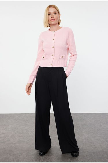 Pink Premium Yarn/Special Yarn Pocket Detailed Knitwear Cardigan