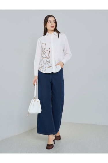 Women Off-White Embroidered Linen Shirt
