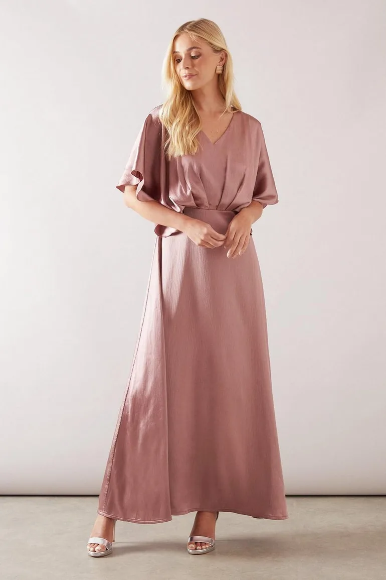ruffled dress mini Riasi Ruffle Mini Dress in Chiffon Baby Pink , V Neck