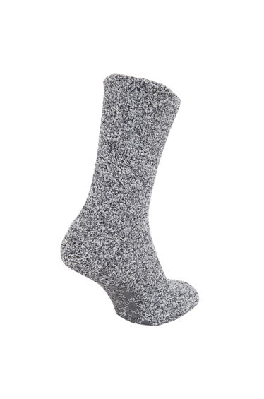 FLOSO Ladies Warm Slipper Socks With Rubber Non Slip Grip - Grey