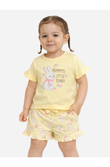 Baby Girls Bunny Graphic T-Shirt and Floral Ruffle Shorts Set