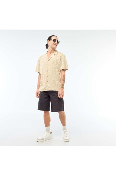 Short-Sleeved Patterned Shirt BEIGE
