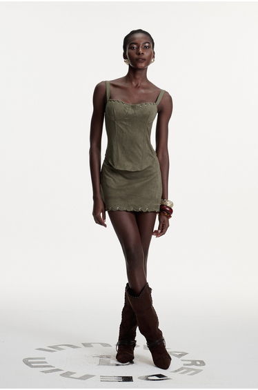 Arezo Suede Rope Corset Skirt Set