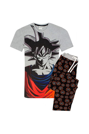 Dragon Ball Z Mens Goku Long Pyjama Set - Grey/Black/Red