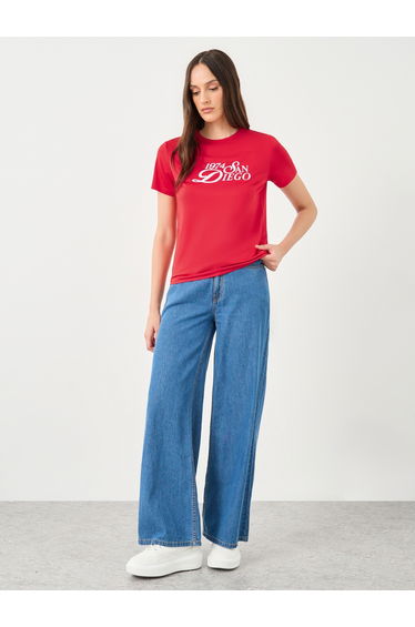 Red Slogan Print Regular Fit T-Shirt