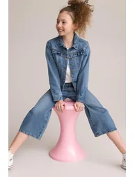 Denim Ruffle Buttoned Jacket