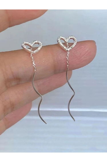 Silver Heart Drop Earrings
