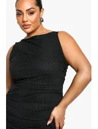 Plus Glitter Mesh Ruched Midaxi Dress - black - 3