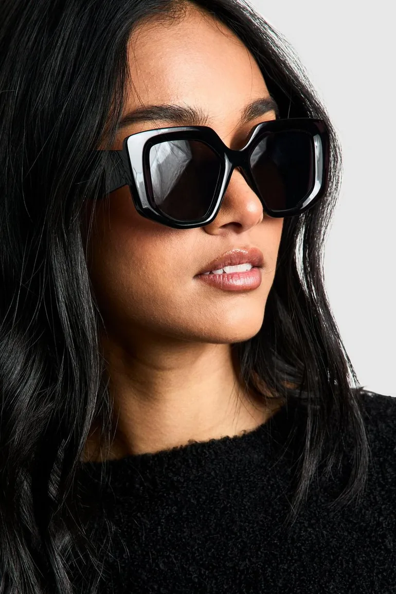 Black Frame Oversized Sunglasses - black