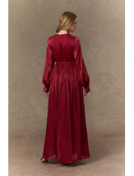 Romantic Celebration Burgundy V‑Neck Beaded Maxi Dress - 5