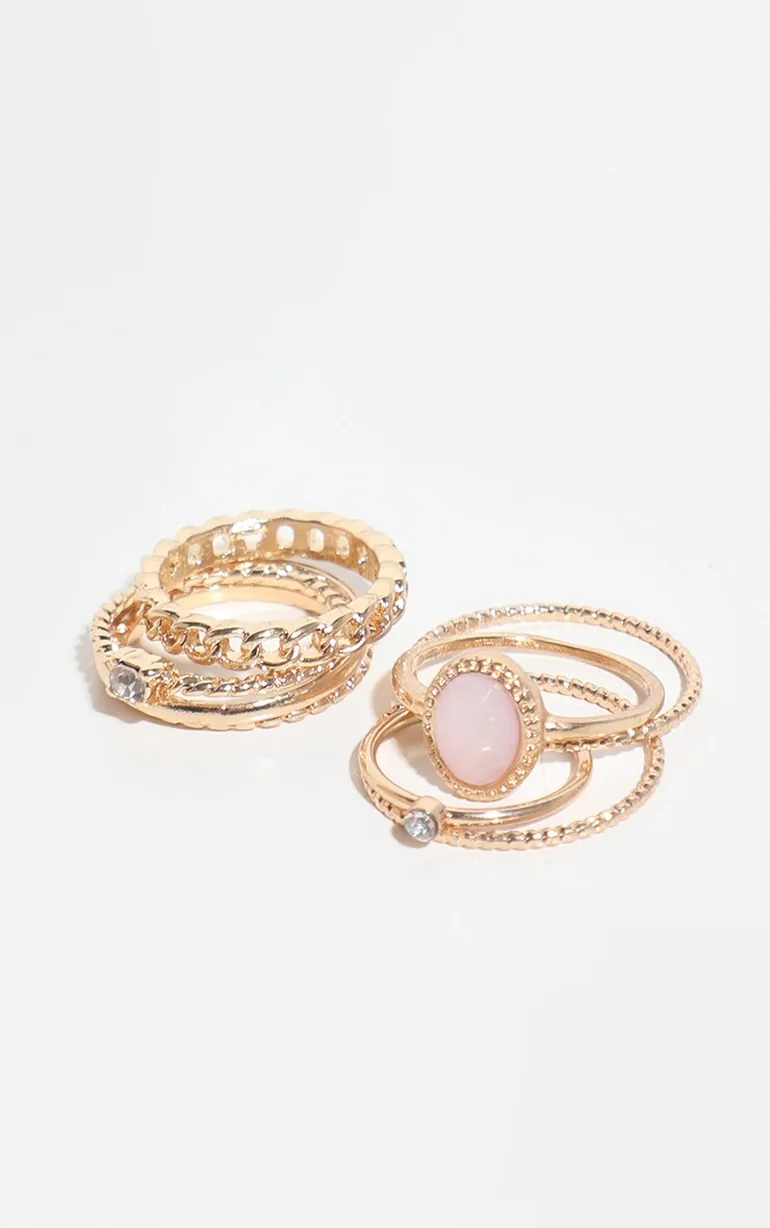 Gold Mixed Textured Ring 8 Pack