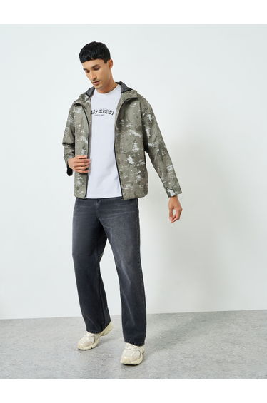Men Olive Camo Hooded Jacket