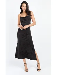 Black Embellished Slinky Cowl Neck Midi Dress by Chloe Lewis - 3