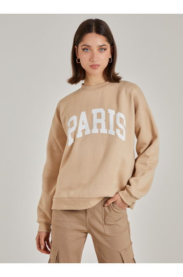Paris Slogan Oversized Sweatshirt