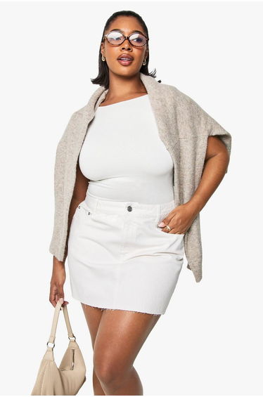 Plus Denim Mini Skirt - ecru
